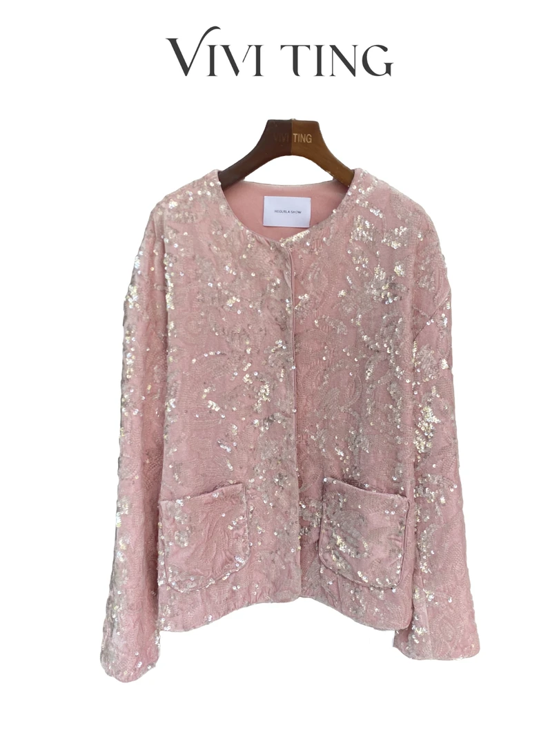 【VIVI·TING】婷姐推荐新中式雪花亮片盘扣珠片长袖气质外套长袖