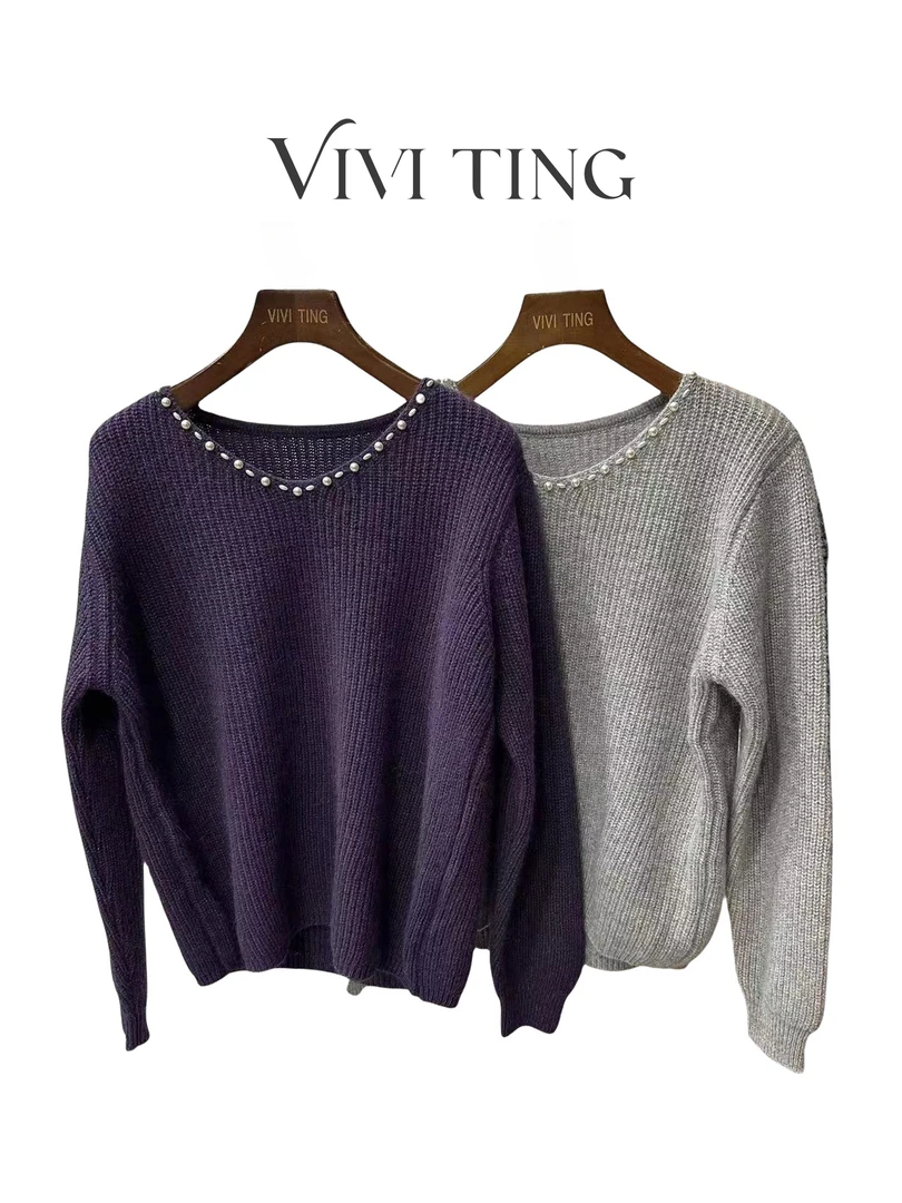 【VIVI·TING】婷姐推荐秋冬新款时尚高级感纯色珍珠领宽松长袖毛衣