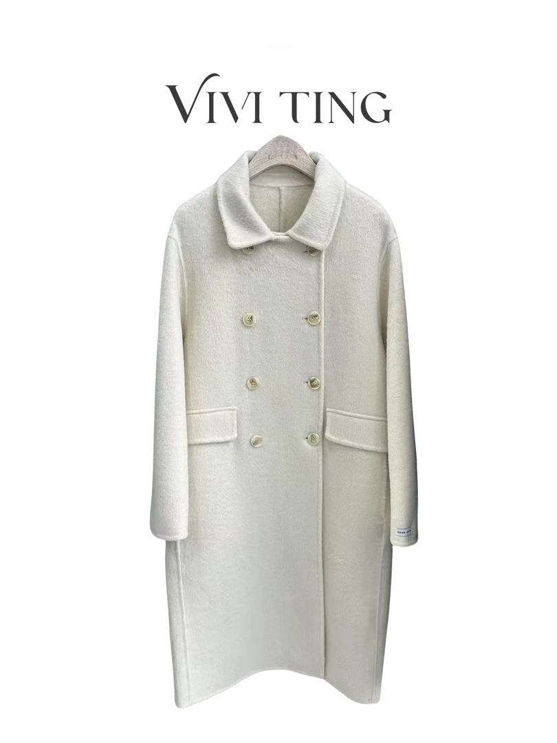 【VIVI·TING】婷姐推荐秋冬季时尚新款翻领纯色双排扣中长款大衣