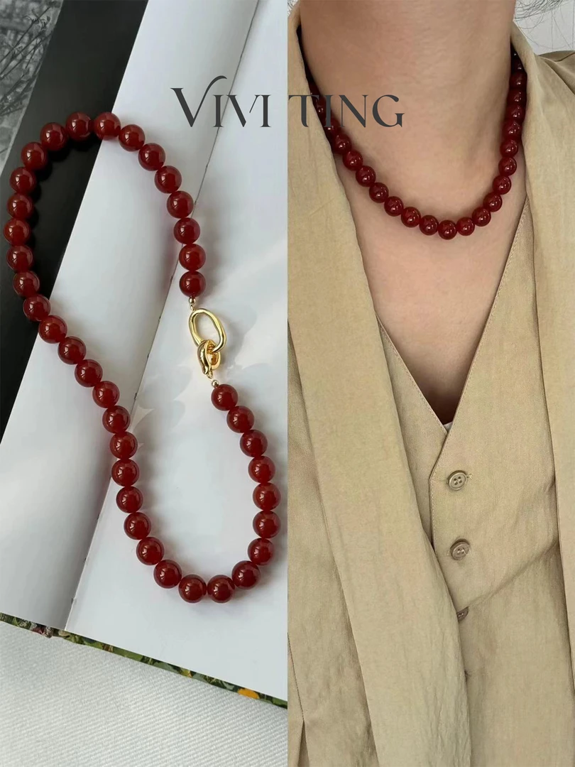 非金属布艺项链 【VIVI·TING】婷姐推荐法式高级安可拉红串珠链条