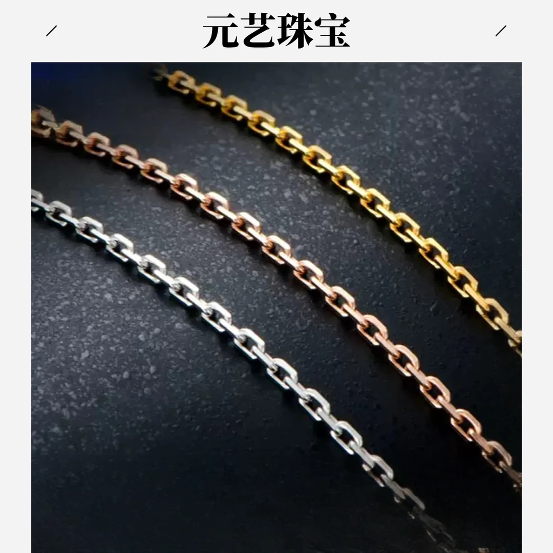 AU750十字链18K白金/玫瑰金/黄金项链实心au750钛钢质感女发其一