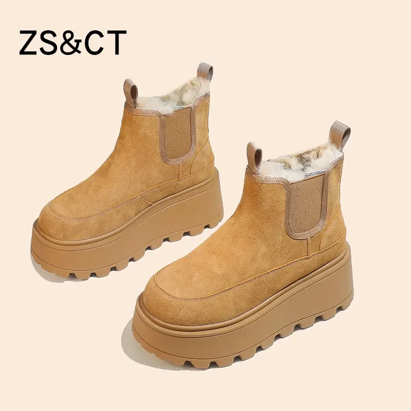 2024-真皮网红雪地靴女加绒保暖7cm平底冬季新款