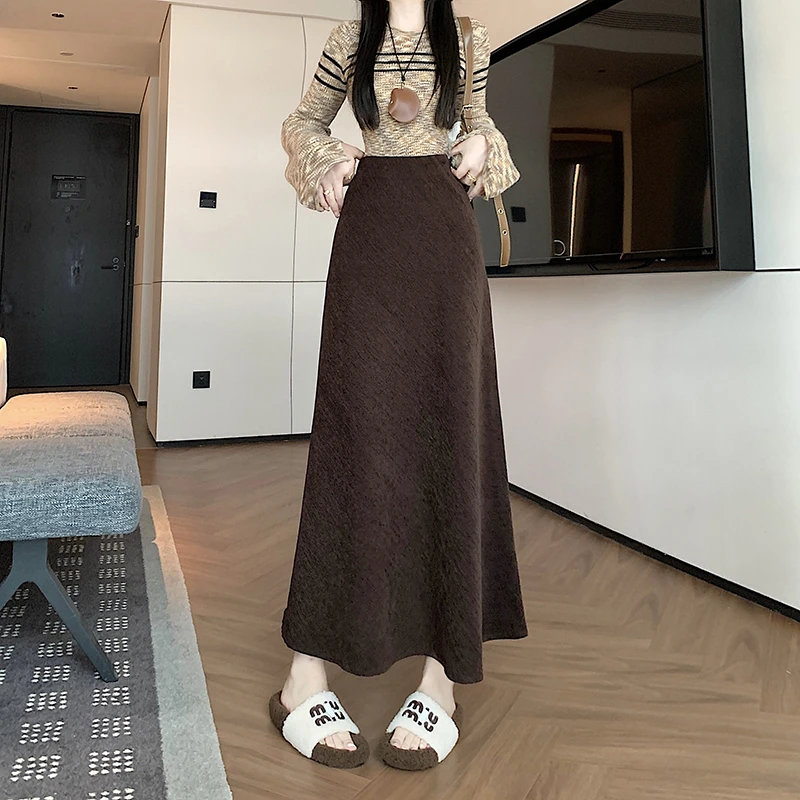 美拉德纹理鱼尾裙女秋冬高腰显廋修身包臀裙气质垂感半身裙2505