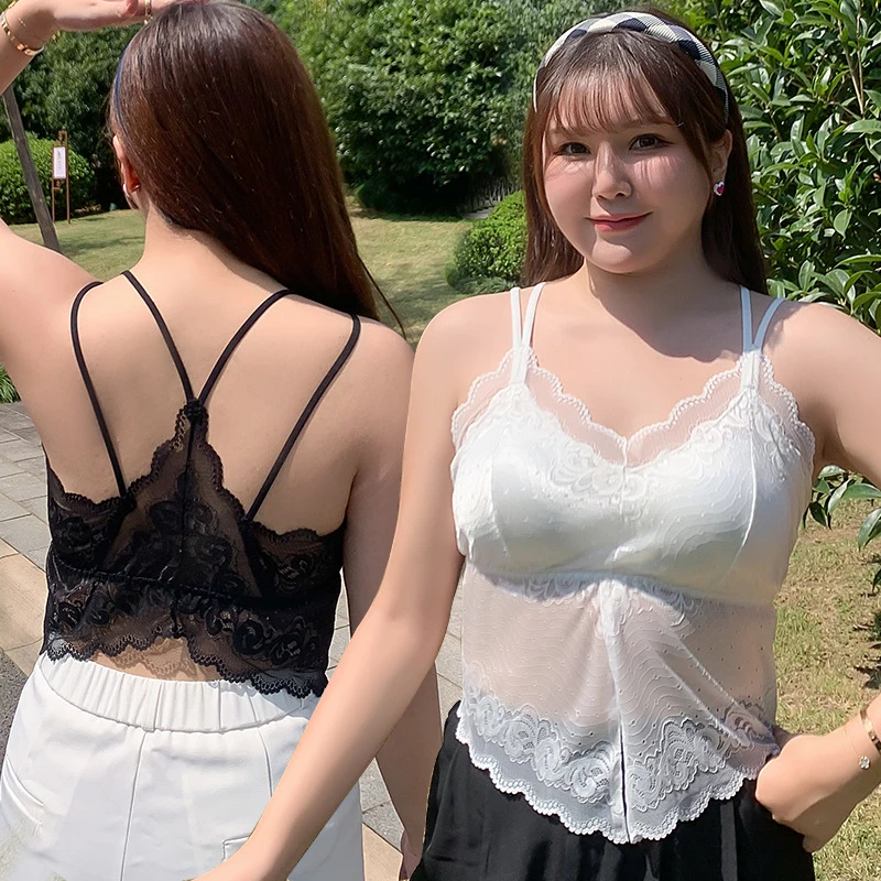 夏季时尚大码性感蕾丝美背抹胸背心防走光内搭舒适无钢圈吊带内衣