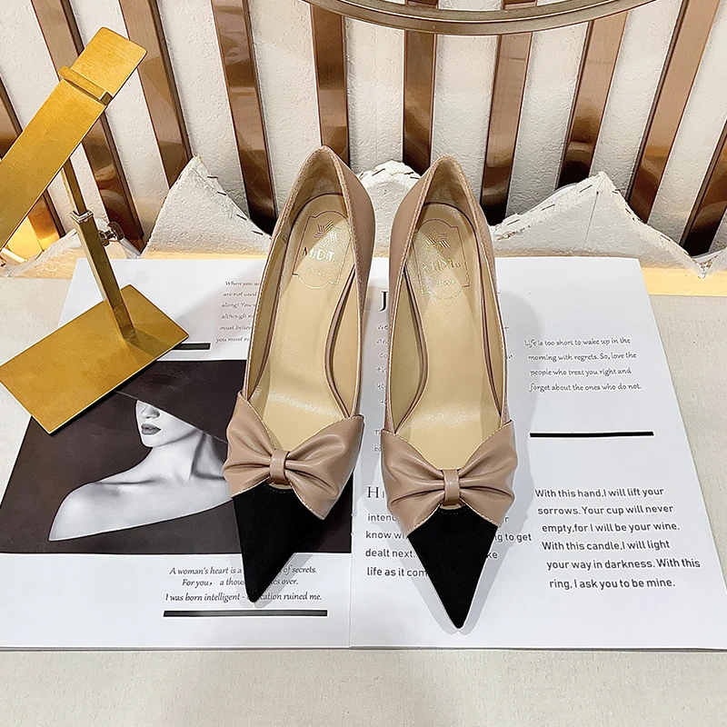 MIDITU/米蒂图2024年洋气新款细跟白色尖头高跟鞋单鞋女气质