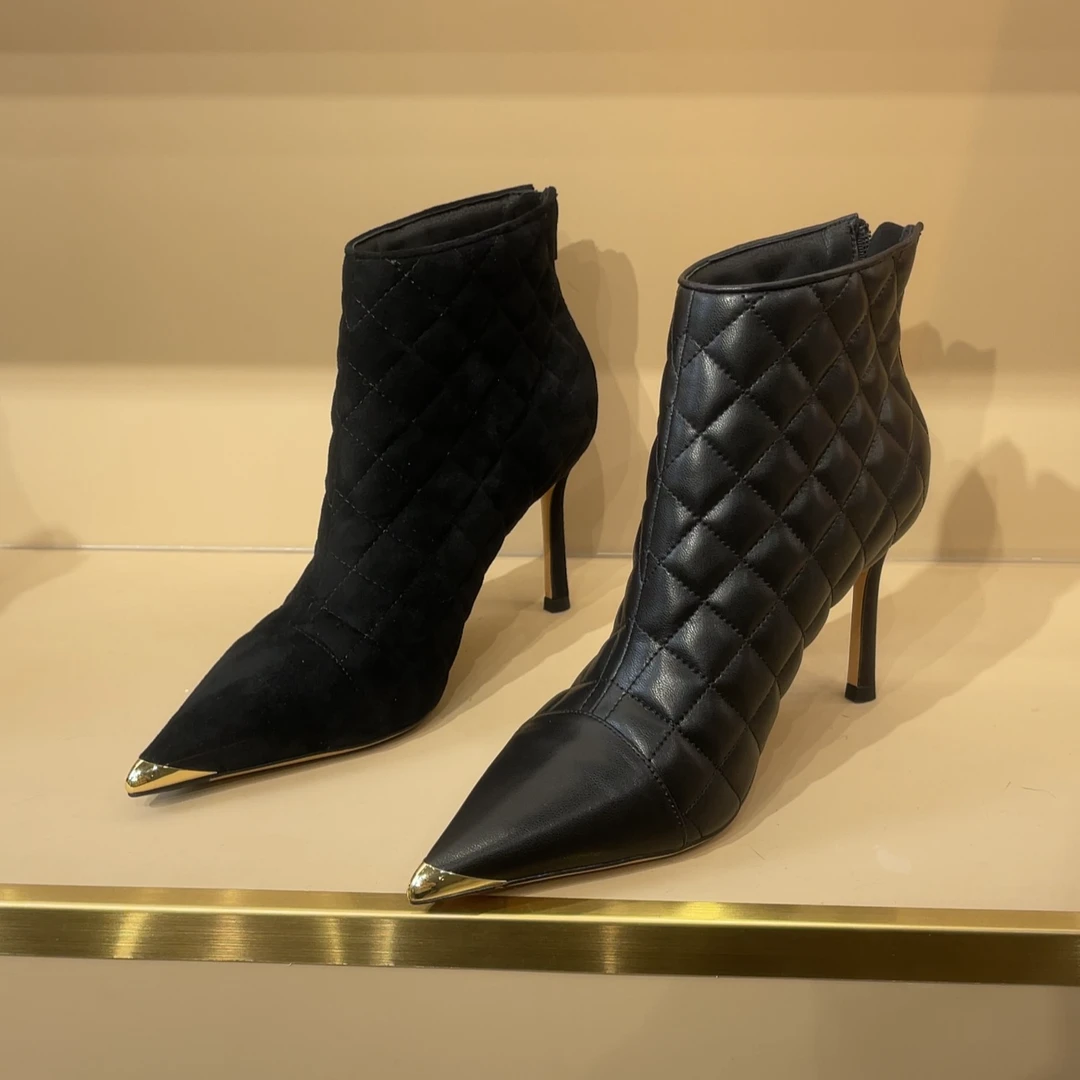 MIDITU/米蒂图2025年冬季新款百搭气质细跟黑色简约瘦瘦靴