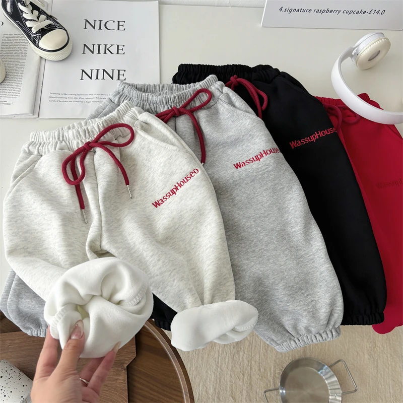 春秋季儿童卫裤韩版宽松男女宝宝刺绣保暖百搭洋气休闲束脚裤外穿