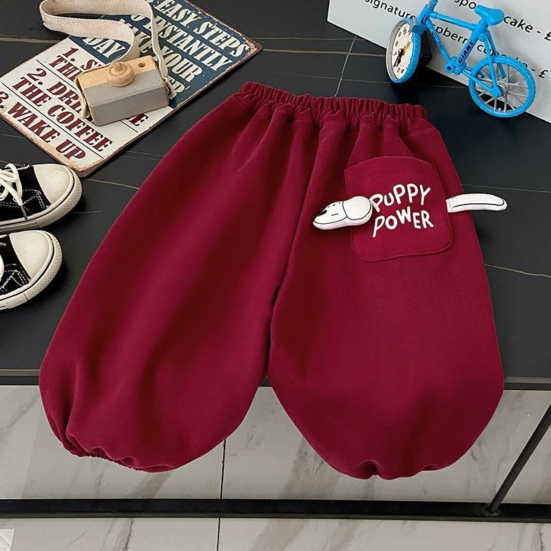 【萌宝】男女童春秋季新款外穿可爱时尚小狗口袋卫裤洋气超萌休闲裤