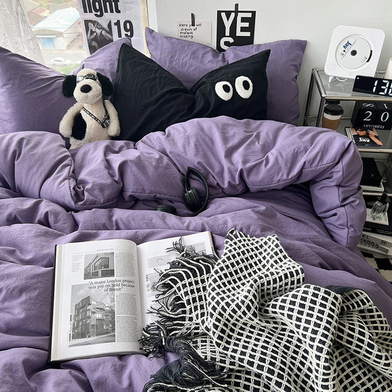 ins超柔水洗四件套纯色简约单人磨毛学生宿舍网红三件套四季用