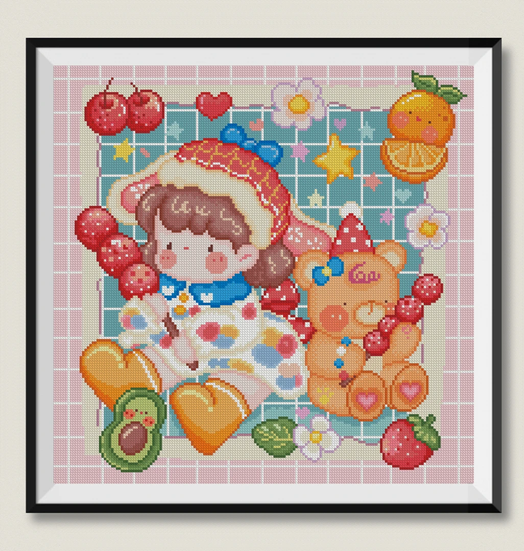 【巧巧原创十字绣】糖葫芦女孩60*60cm9CT大格4股绣55色