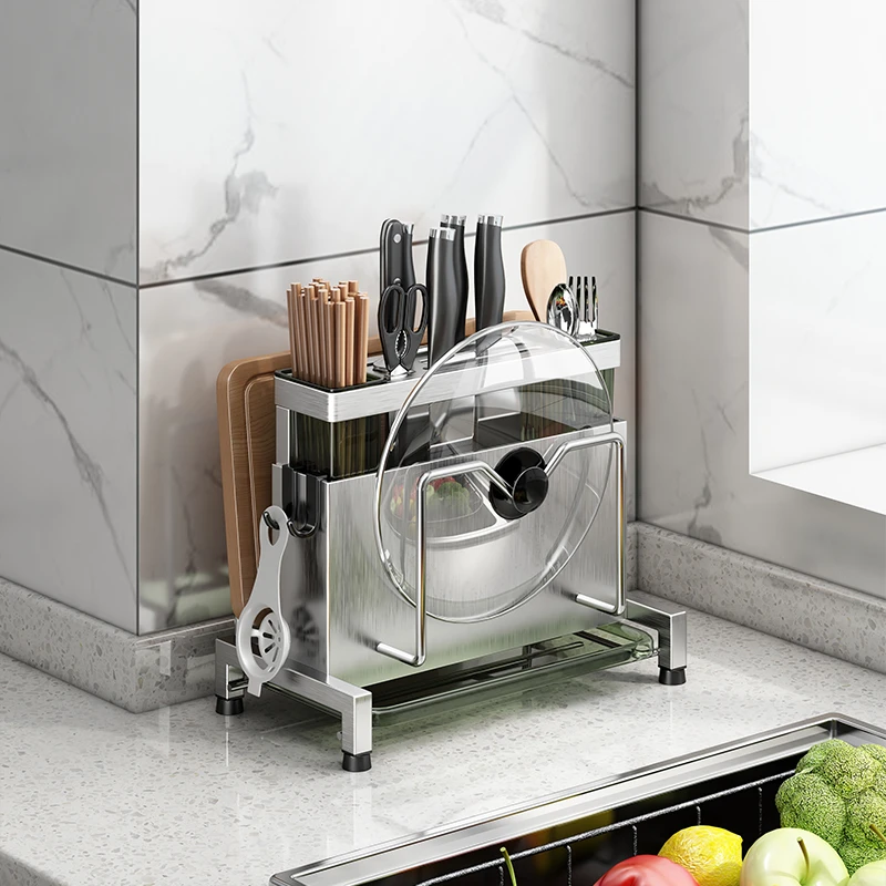 厨房置物架台面收纳不锈钢刀具架筷子刀叉勺子菜板储物轻奢收纳盒