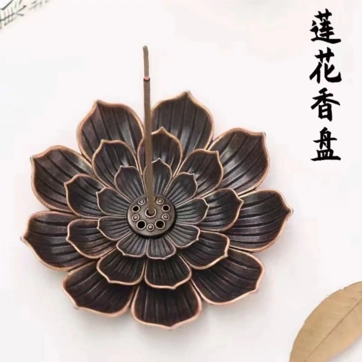 莲花香插创意摆件 檀香线香香插 家用室内熏香炉合金插香盘香座