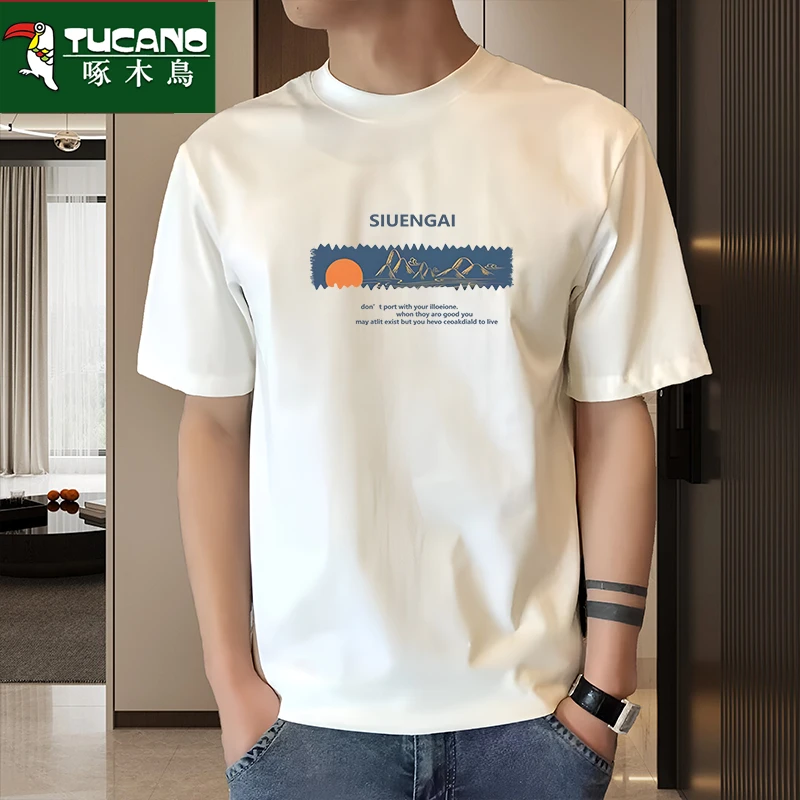 重磅新疆棉夏季新款纯棉短袖t恤男士大码百搭休闲复古时尚半袖白T