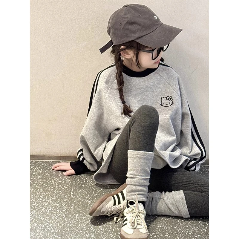 原版品质女童加绒卫衣秋冬2024新款儿童韩版女大童一体绒长袖上衣