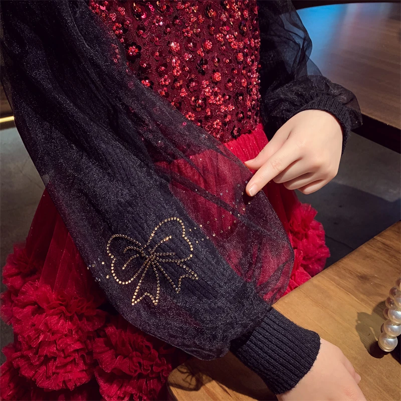 【现货】米米哈罗女童泡泡袖打底衫冬装儿童半高领毛衣针织衫M23151