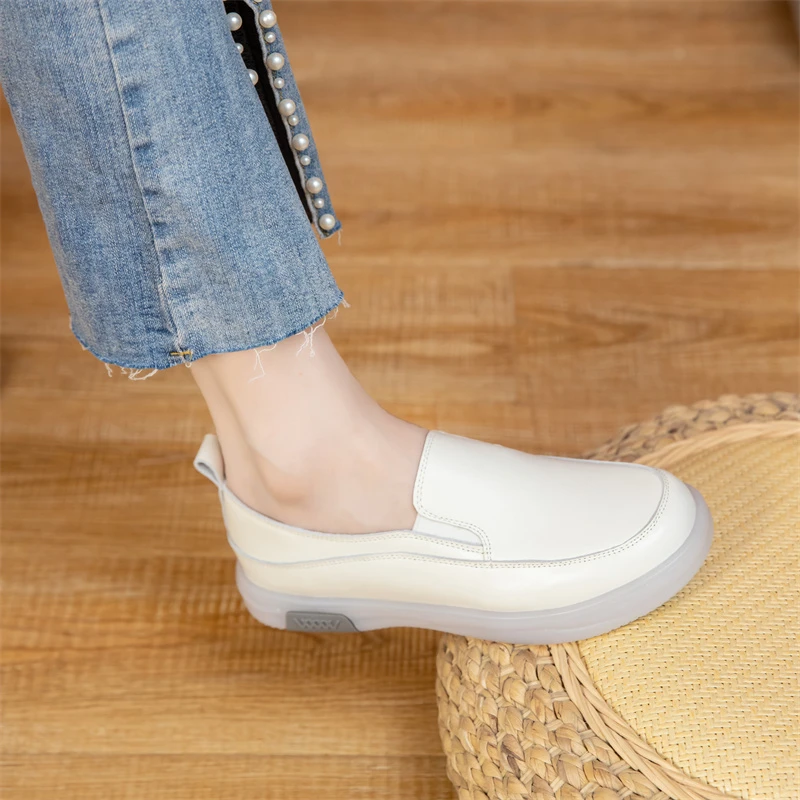头层牛皮2023秋季新款牛筋软底舒适小白鞋不累脚防滑平底孕妇单鞋