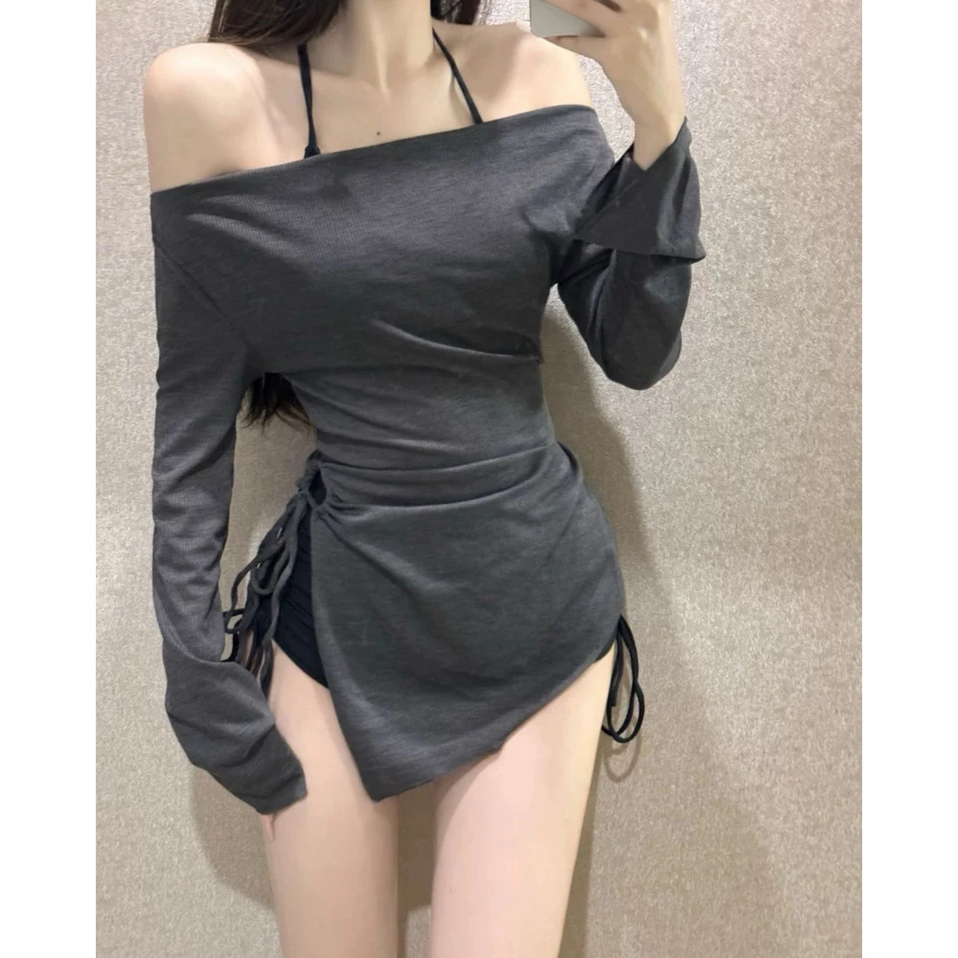 泳衣女分体比基尼三件套显瘦性感小胸聚拢2024新款温泉长袖罩衫