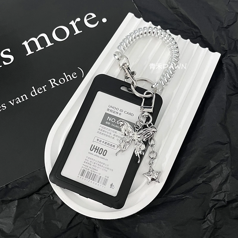 ins蝴蝶透明卡套钥匙扣一体门禁交通校园卡片学生工牌证件身份证