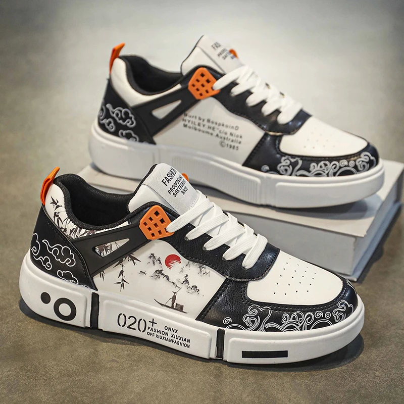 男童2025秋季初中小学生皮面板鞋中大童男孩软底国潮青少年运动鞋