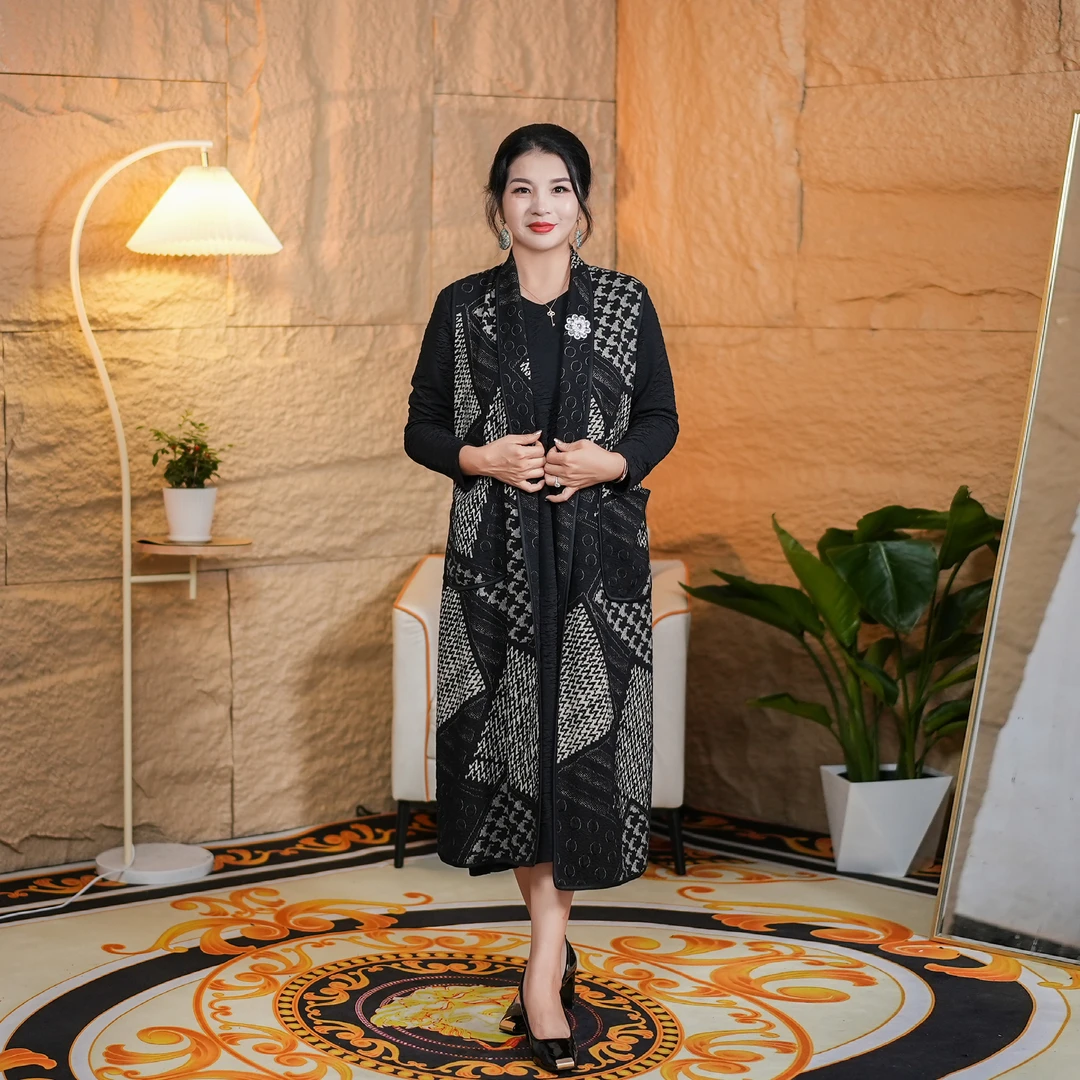 海兰-【水墨兰亭】早秋新款妈妈装百搭中长款马甲时尚坎肩