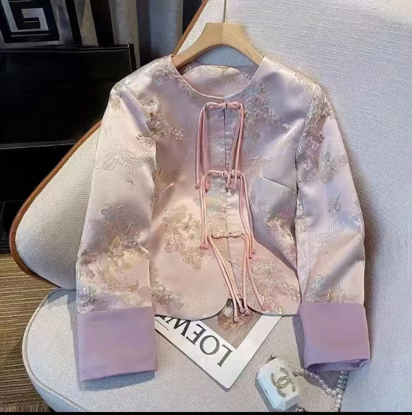 云中仙鹤 新中式时尚轻奢气质圆领长袖刺绣外套女百搭设计感