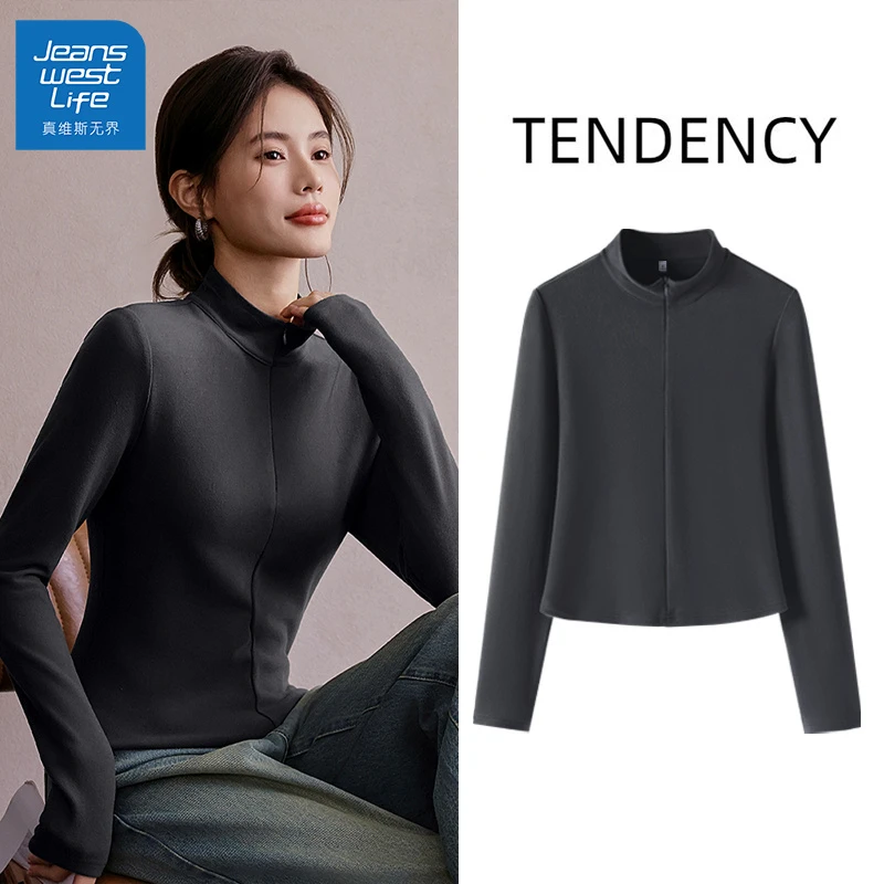 真维斯无界开领加绒外套2025年新款秋冬款保暖紧身上衣显瘦修身
