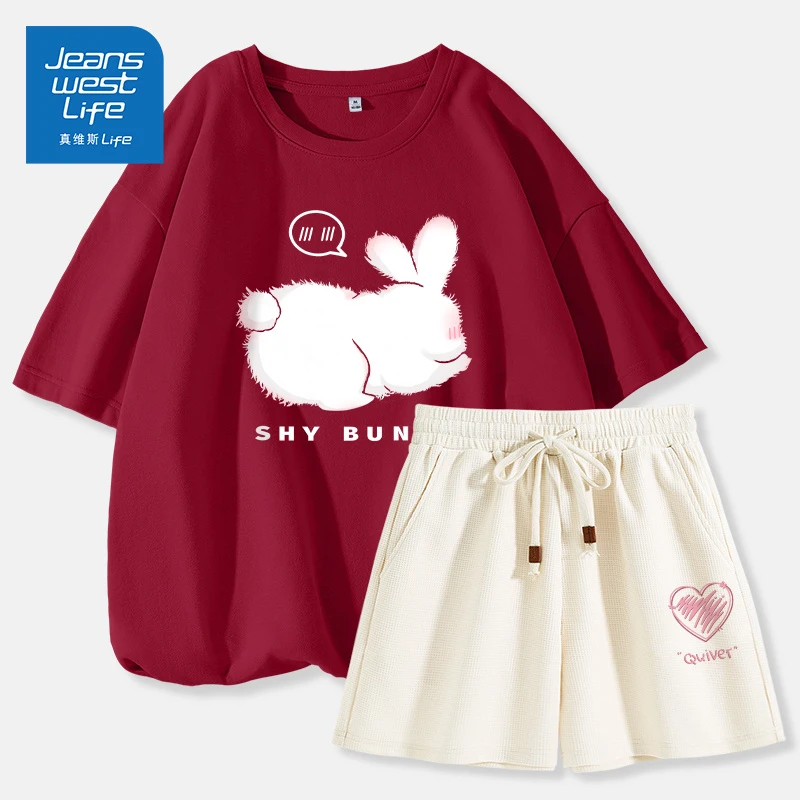 真维斯无界纯棉夏款套装2025夏季新款欧若风显瘦穿搭春游出行衣服