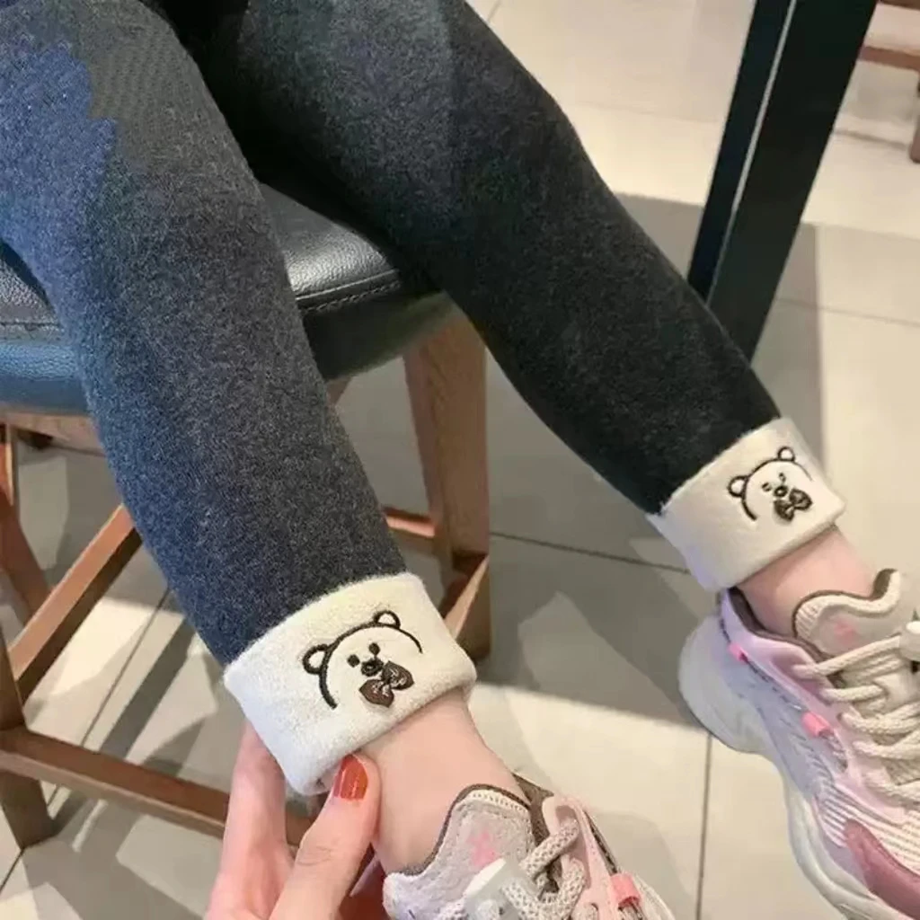 女童秋冬新款加绒加厚打底裤一体绒小熊裤子秋冬季中小童加厚爆款