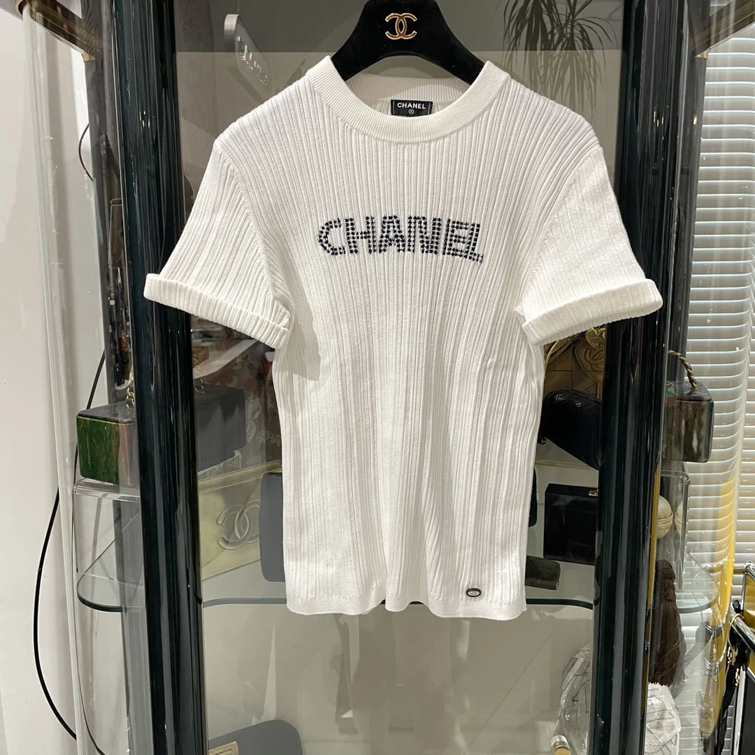 95新 Chanel/香奈儿 Chanel21S春夏 白色针织字母短袖38码