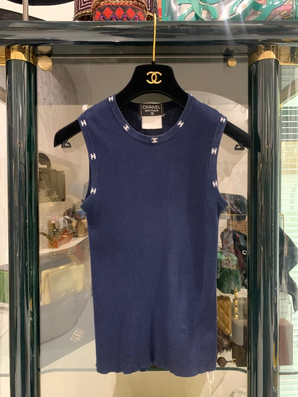 95新  Chanel 藏蓝色 40码 42码cclogo 无袖 背心 cgn40