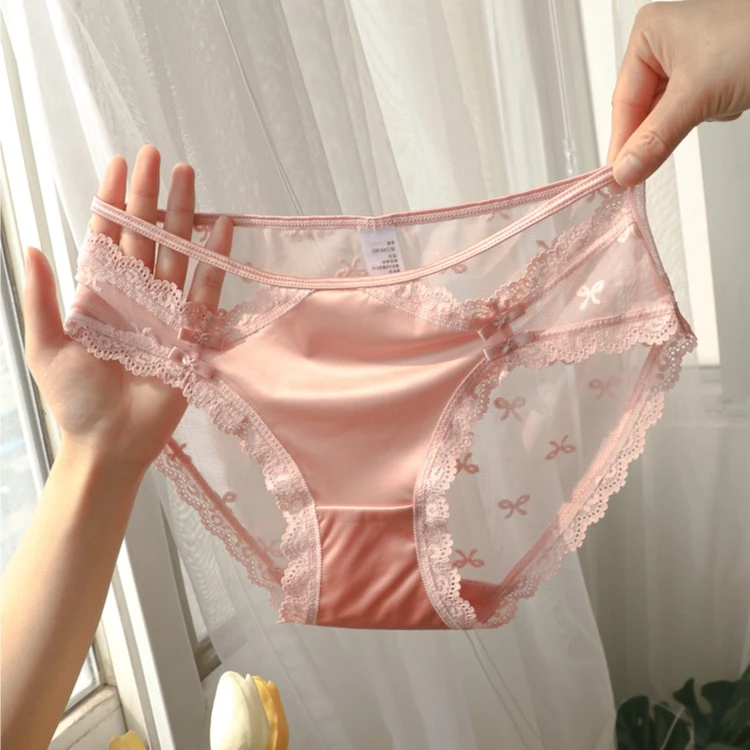 法式neinei～新款蕾丝内裤女士中低腰纯欲透明镂空网纱少女三角裤