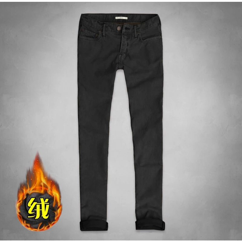 男抓绒加绒休闲长裤小脚五袋裤牛仔余单尾货尾单