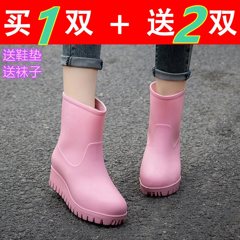 高跟成人雨鞋女厚底款外穿中筒水靴加绒雨靴增高防滑水鞋女款防滑