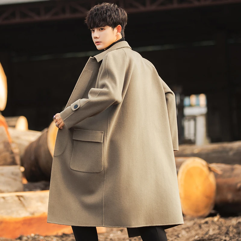 双面羊毛呢子大衣男中长款韩版修身潮流过膝英伦风无羊绒妮子外套