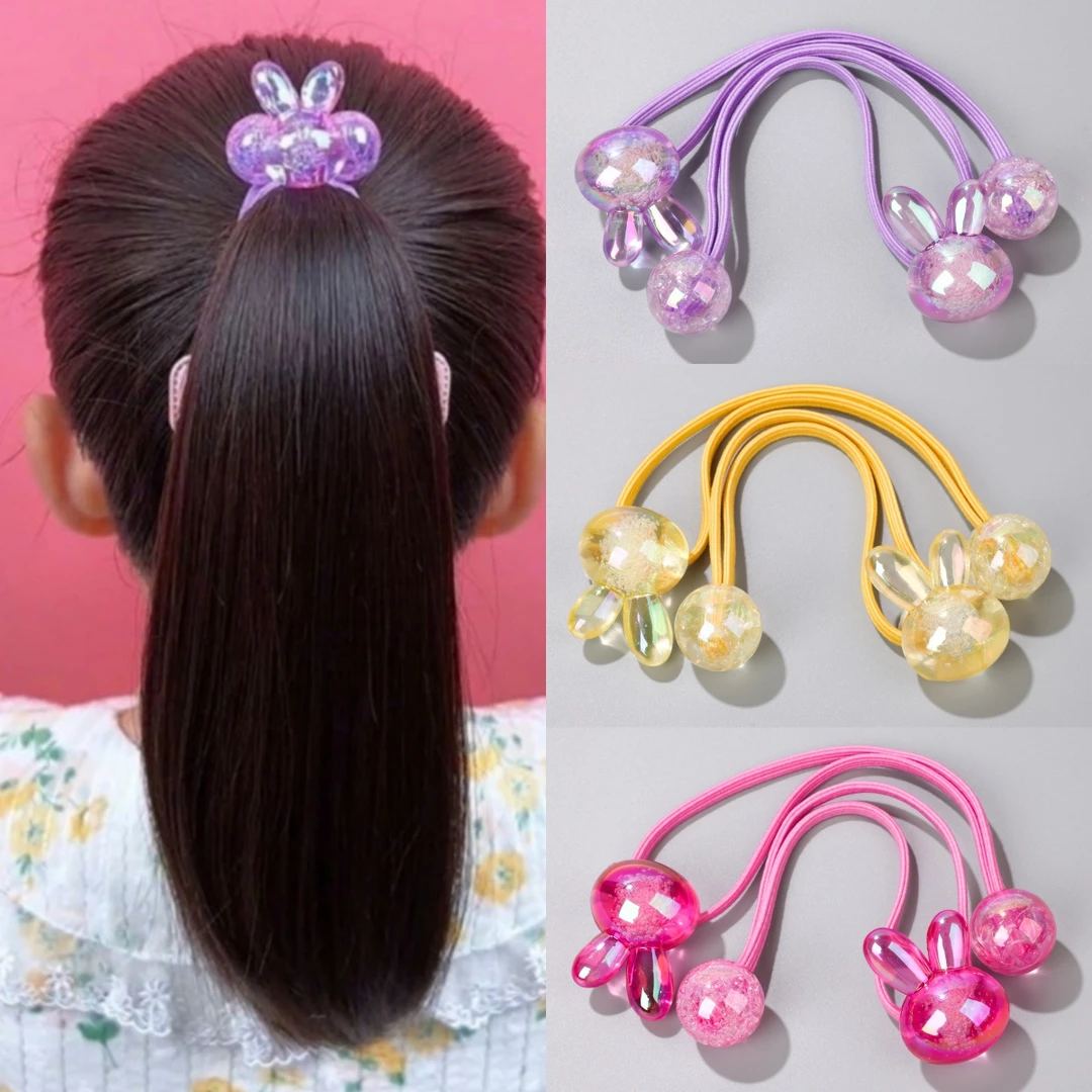 简约不伤发水晶亚克力高档双头皮筋长绳绕绕珠珠兔子扎头发圈头绳