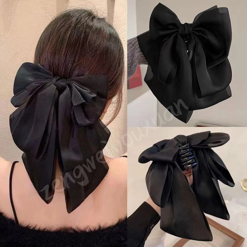 蝴蝶结发饰网红气质百搭抓夹马尾夹发卡发夹甜美公主缎面法式发卡