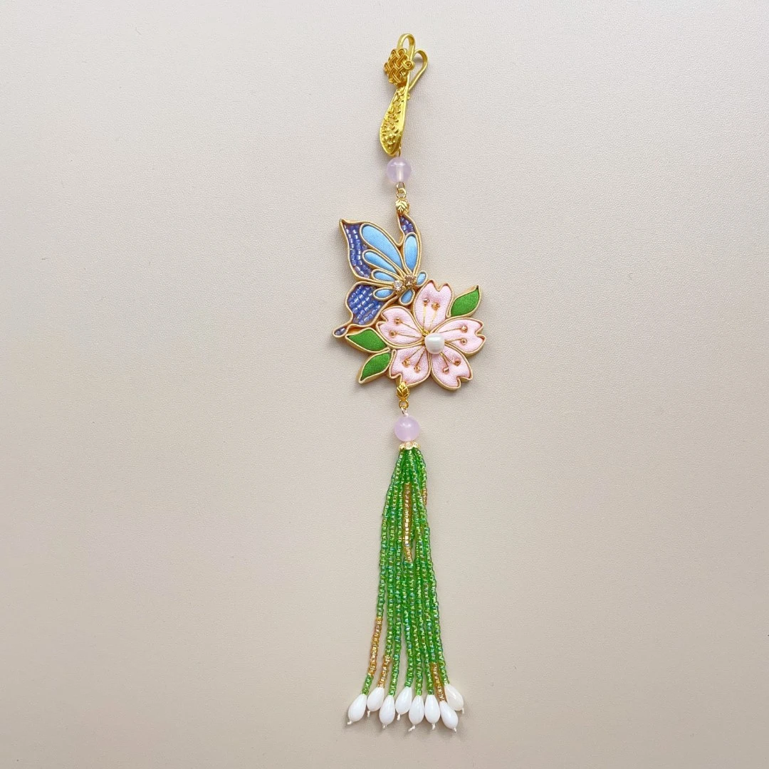 柒禧【蝶恋花】盘扣压襟挂件旗袍配饰新中式国风非遗手工饰品挂饰