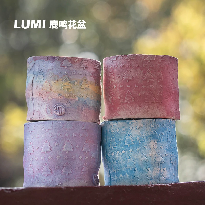 鹿鸣一卌联名2022爆款星星树林幻彩拇指控型送礼桌面多肉粗陶花盆