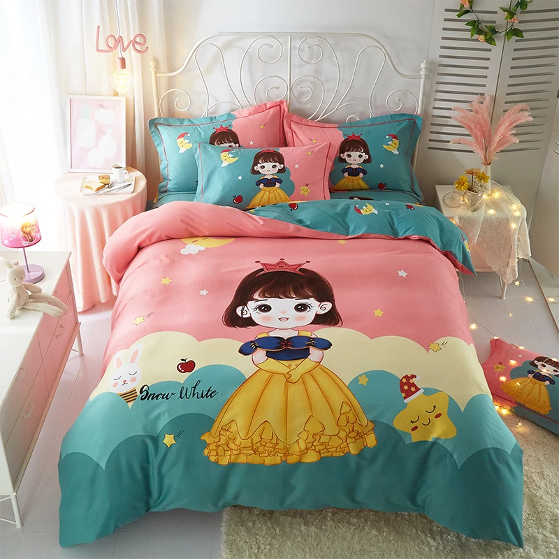 100%加厚纯棉可爱卡通公主风床上用品全棉花边床单4件套学生3件套