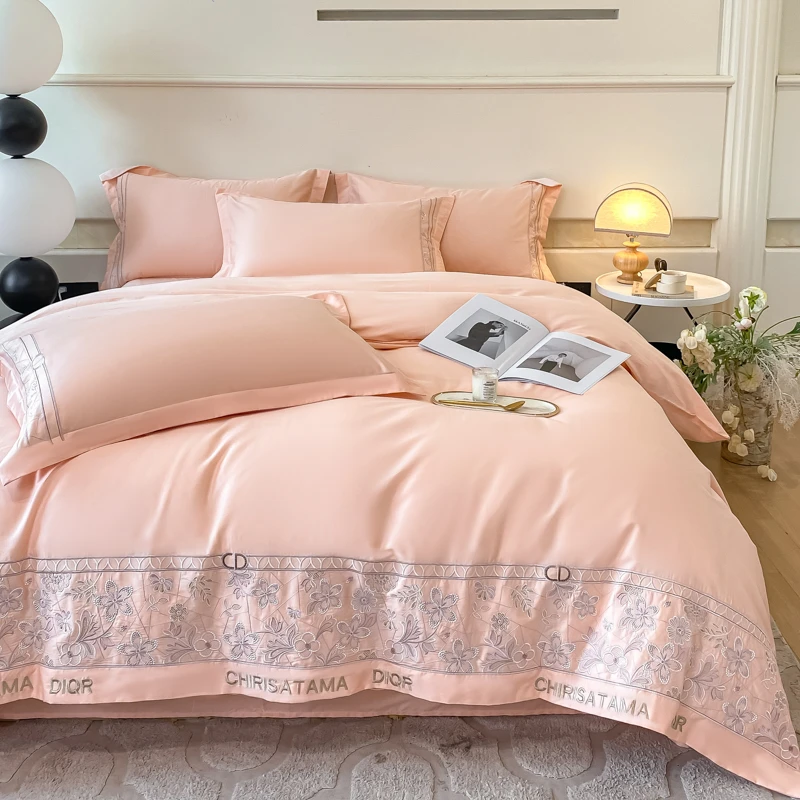 简约轻奢四季欧式加厚纯色纯棉家纺床上用品全棉刺绣绣花四件套