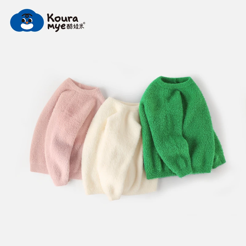 酷娃米秋冬新款亲子加绒毛衣中小男女宝宝百搭泰迪绒圆领毛衣4471