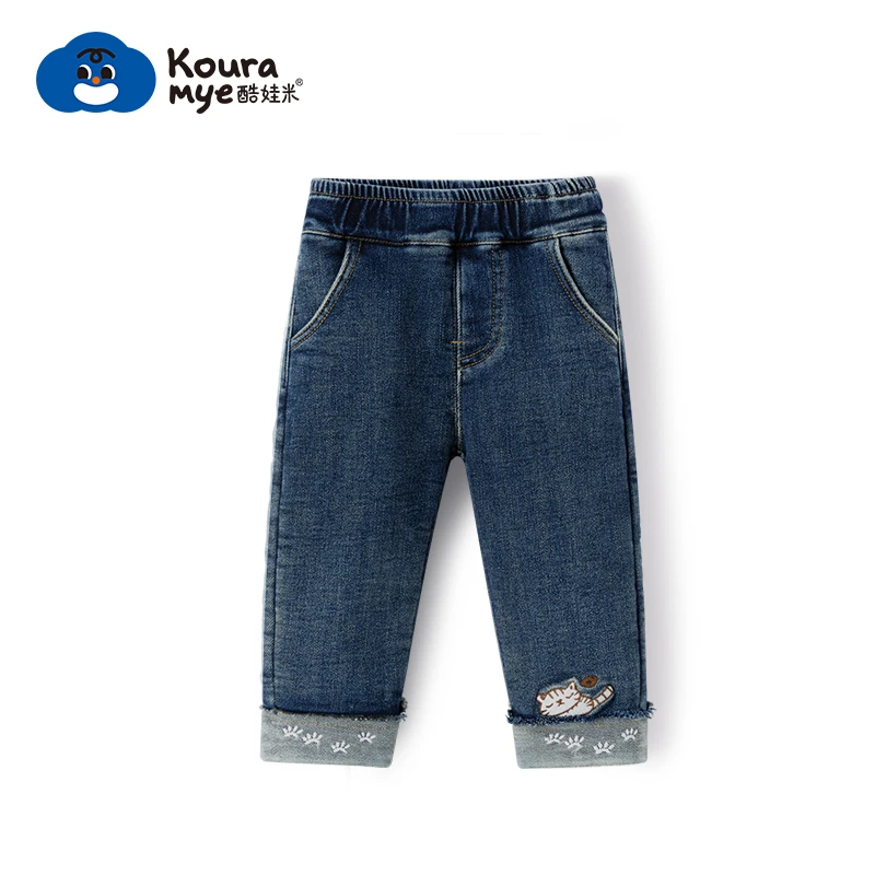 酷娃米冬季新款儿童裤子中小女宝宝时尚百搭绣花猫咪牛仔裤70264
