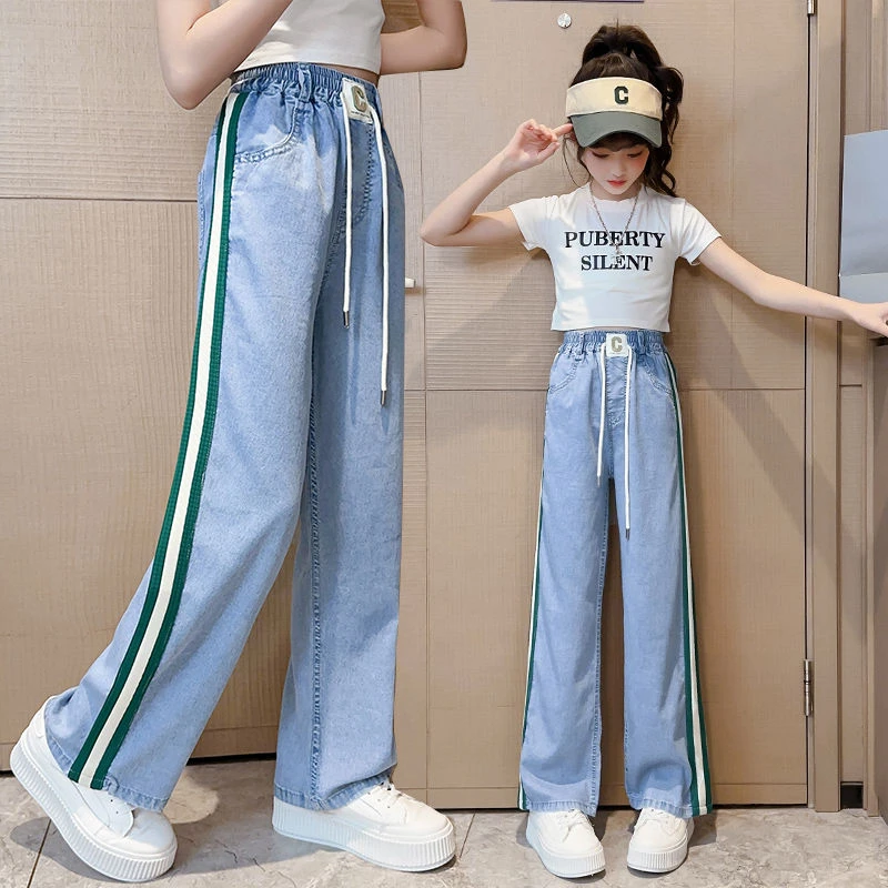 女童天丝牛仔裤2022夏季薄款防蚊裤中大童宽松洋气休闲百搭运动裤