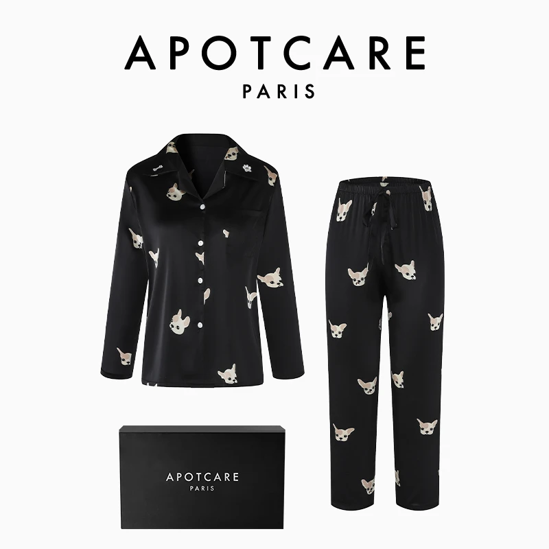 法国 APOTCARE 睡衣女夏冰丝舒适印花周深白鹿同款情侣家居服套装