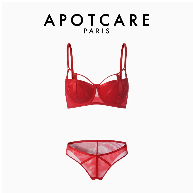 法国APOTCARE 内衣聚拢性感美背舒适上薄下厚文胸套装红色本命年