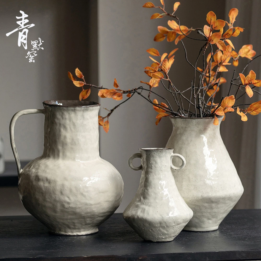 新中式侘寂风复古轻奢陶瓷花瓶客厅家居玄关高级感手作小花瓶皓羽