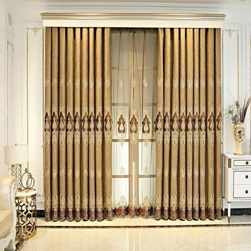 新款欧式绣花加厚成品客厅阳台卧室遮光窗帘窗纱帘头可定制