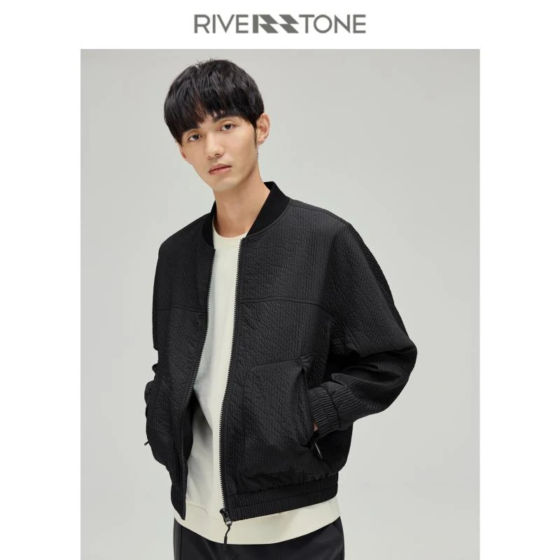 Riverstone流石男装皱感棒球领夹克2024新款秋季小众休闲外套