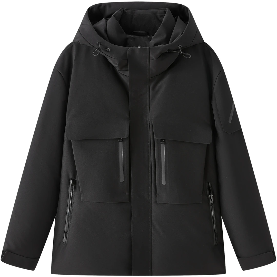 流石男白鹅绒工装保暖宽松羽绒服加厚冬季新款休闲短款连帽外套