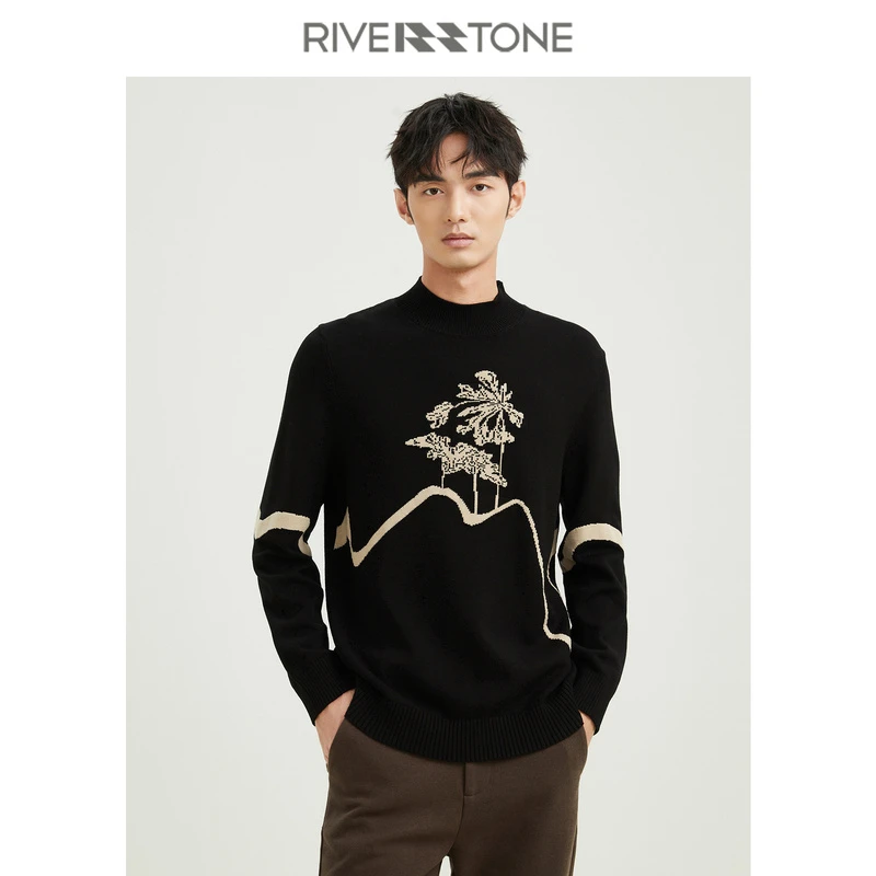 Riverstone流石男装/冬装半高领毛衣冬季时尚针织衫男KZ01411216